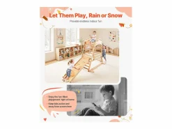 Área de Juegos Interior SucceBuy de Madera 4-en-1, con Pared de Escalada, Tobogán, Escalera de Madera y Anillos de Gimnasia, Estructura de Juegos^ Best