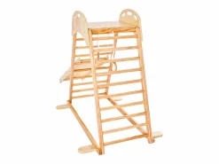 Área de Juegos Interior SucceBuy de Madera 4-en-1, con Pared de Escalada, Tobogán, Escalera de Madera y Anillos de Gimnasia, Estructura de Juegos^ Best