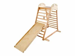 Área de Juegos Interior SucceBuy de Madera 4-en-1, con Pared de Escalada, Tobogán, Escalera de Madera y Anillos de Gimnasia, Estructura de Juegos^ Best