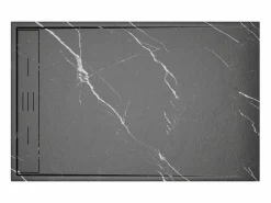 Receptáculo negro marmolado extraplano en resina SMC cortable, con sifón, 140x90 cm, LYROSA^Shower & Design Clearance