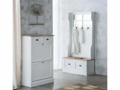 Recibidor perchero de madera con 2 cajones blanco^ Sale