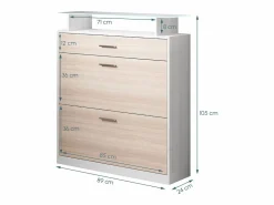 MB Muebles Bonitos Recibidor zapatero para Entrada Pasillo en Blanco y Sonoma con LED 89x24x105cm Paola Color natural claro / Blanco Clearance