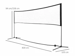 Aparato De Musculación|Red de bádminton ajustable y portátil, fabricada en metal y poliéster, con altura regulable, ideal para tenis y voleibol (400x103x94-158 cm)