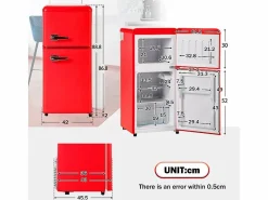 DripeX Refrigerador 22L+38L, doble puerta con LED y pies ajustables, clase E, -27°C-13°C, 102 kWh/año, , 42x45.5x88.8cm Rojo Online