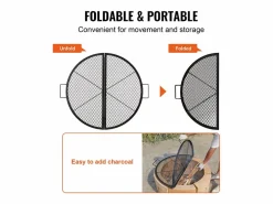Rejilla de Hogar SucceBuy Redonda Plegable de 91cm, Acero Robusto X-Marks, Utensilios de Cocina de Camping Portátiles para Fiestas al Aire Libre, Negro Best