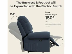 DripeX Relájate sillón de terciopelo eléctrico de teddy, silla de ocio ajustable con USB, anti -estatal con reposapiés - 96x97x104cm Azul New