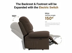 Relájate sillón de terciopelo eléctrico de teddy, silla de ocio ajustable con USB, anti -estatal con reposapiés - 96x97x104cm marrón^DripeX Best