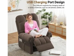 Relájate sillón de terciopelo eléctrico de teddy, silla de ocio ajustable con USB, anti -estatal con reposapiés - 96x97x104cm marrón^DripeX Best