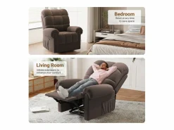 Relájate sillón de terciopelo eléctrico de teddy, silla de ocio ajustable con USB, anti -estatal con reposapiés - 96x97x104cm marrón^DripeX Best