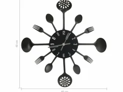 Reloj de pared diseño cuchara y tenedor 40 cm aluminio ES528387 Negro