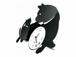Reloj De Pared|Reloj de pared Mamma Gatta 38x27 cm en hierro - Diseño de gato y gatitos - Mecanismo de batería silencioso - Fabricado en Italia