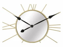Reloj de pared redondo de metal 80 cm con espejo Stick Dorado Sale