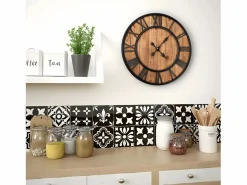 Reloj de pared vintage movimiento cuarzo madera metal 60 cm XXL ES413888^ Online