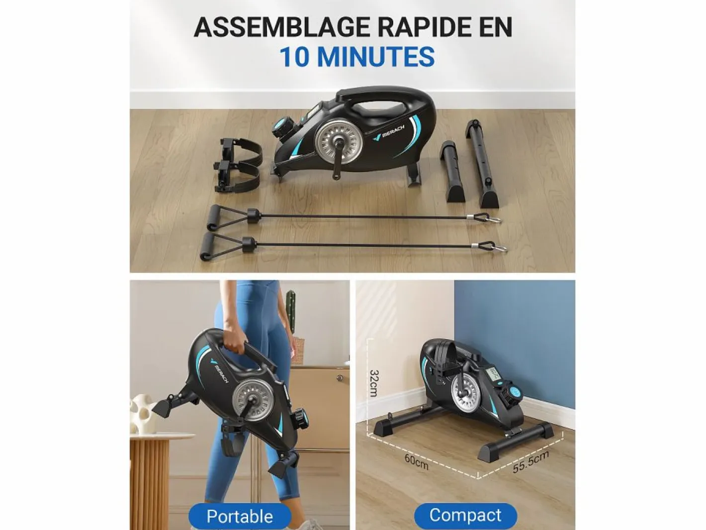 MERACH Remo Magnético , 16 Niveles de Resistencia, Ultra Silencioso, 160kg, LCD, Bluetooth, Plegable, Soporte para Tablet, Compatible con Kinomap Blanco New