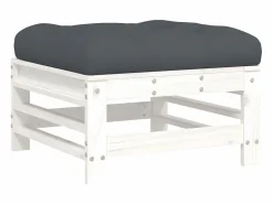 Reposapiéss de jardín con cojines 2 uds madera maciza pino ES14437 Blanco Outlet
