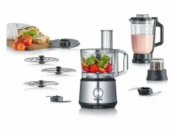 Robot multifuncional KM3892 1200W inox/negro con licuadora 1,5L, 3 discos 2-en-1, molinillo de especias y gancho amasador^Severin Discount