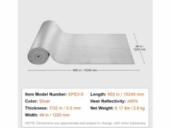 Rollo Aislante Reflectante Doble SucceBuy con Núcleo de Espuma y Barrera Radiante de 122 CM x 1524CM Plateado Discount