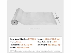 Rollo Aislante Reflectante Doble SucceBuy con Núcleo de Espuma y Barrera Radiante 122 CM x 1524CM Plateado