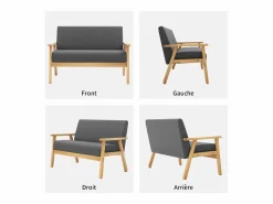DripeX Sala de estar moderna de 2 a 2 -Seuter, en tela de lino, marco de madera, , 107x60x76cm Gris Online