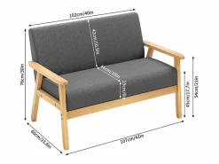DripeX Sala de estar moderna de 2 a 2 -Seuter, en tela de lino, marco de madera, , 107x60x76cm Gris Online