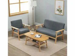 DripeX Sala de estar moderna de 2 a 2 -Seuter, en tela de lino, marco de madera, , 107x60x76cm Gris Online