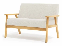 DripeX Sala de estar moderna del sofá de 2 a la plantilla, en Teddy Fleece, Wooden Sneting, , 107x60x76cm Beige Best