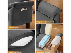DripeX Sofá Vintage|Sala de estar Sofá 2 Lugar en la tela de pista, sofá moderno a mediados de siglo, con bolsa de almacenamiento, 178x75x87cm,