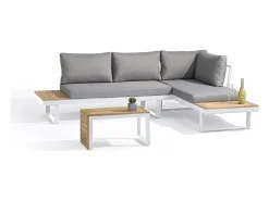 Dcb Garden Salón de jardín 4 plazas de madera de acacia y aluminio Blanco