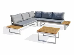 Dcb Garden Salón de jardín 5 plazas en madera de acacia y aluminio Blanco New