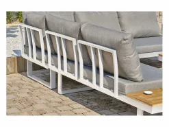 Dcb Garden Salón de jardín 5 plazas en madera de acacia y aluminio Blanco New