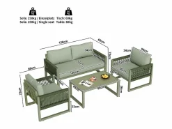 Salón de jardín 4 plazas metal: 1 sofá 2 plazas, 2 sillones y mesa centro vidrio templado -^DripeX Online