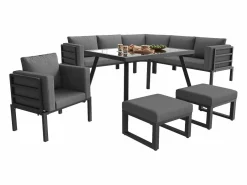 ModernLuxe Salones De Jardín|Salón de jardín, conjunto de muebles para 8 plazas, en hierro galvanizado, 1 sillón y 2 taburetes, sofá de esquina, mesa de comedor,