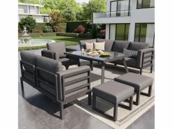 ModernLuxe Salones De Jardín|Salón de jardín, conjunto de muebles para 8 plazas, en hierro galvanizado, 1 sillón y 2 taburetes, sofá de esquina, mesa de comedor,