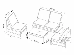 MYLIA Salón de jardín de aluminio: un sofá de 2 plazas, 2 sillones y una mesa de centro - Antracita - LISMO de Gris antracita Discount