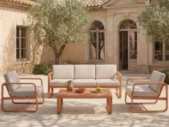 Salón de jardín de aluminio: 1 sofá de 3 plazas y 1 mesa de centro - con cojines beige - LOMIA de^MYLIA Outlet