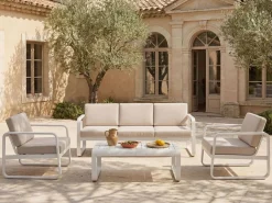 Salón de jardín de aluminio: 1 sofá de 3 plazas y 1 mesa de centro - con cojines beige - LOMIA de^MYLIA Best