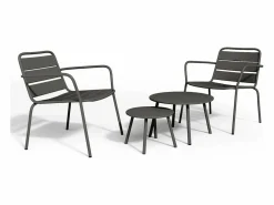 Salón de jardín de metal: 2 sillones bajos apilables y mesas apilables^MYLIA New