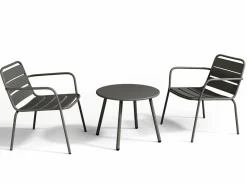 MYLIA Salones De Jardín|Salón de jardín de metal : 2 sillones bajos apilables y una mesa auxiliar