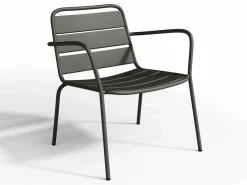 MYLIA Salones De Jardín|Salón de jardín de metal : 2 sillones bajos apilables y una mesa auxiliar