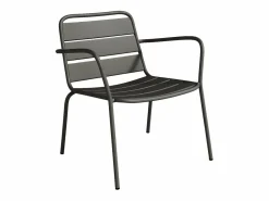 Salón de jardín de metal : 2 sillones bajos apilables y 1 mesa auxiliar cuadrada^MYLIA