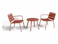 MYLIA Salones De Jardín|Salón de jardín de metal : 2 sillones bajos apilables y una mesa auxiliar