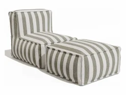 MYLIA Salones De Jardín|Conjunto Sofá Y Sillón|Salón de jardín en tela bouclé para 2 personas: 1 sillón y un puf - Rayas blancas y beige - NOUMARA de