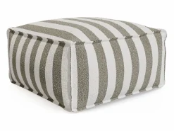 MYLIA Salones De Jardín|Conjunto Sofá Y Sillón|Salón de jardín en tela bouclé para 2 personas: 1 sillón y un puf - Rayas blancas y beige - NOUMARA de