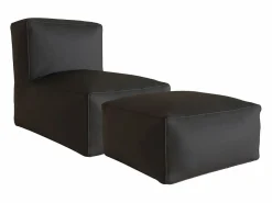 MYLIA Salones De Jardín|Conjunto Sofá Y Sillón|Salón de jardín en tela bouclé para 2 personas: 1 sillón y un puf - Rayas blancas y beige - NOUMARA de