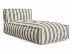 Salón de jardín en tela bouclé 4 plazas: 1 Chaise longue, 2 sillones y un puf - Rayas blancas y beige - NOUMARA de^MYLIA Online
