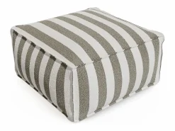 Salón de jardín en tela bouclé 4 plazas: 1 Chaise longue, 2 sillones y un puf - Rayas blancas y beige - NOUMARA de^MYLIA Online