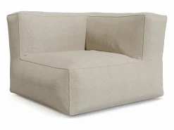 MYLIA Salón de jardín en tela bouclé 4 plazas: 1 sillón, 1 rinconera, 1 Chaise longue y 1 puf - - NOUMARA de Beige New