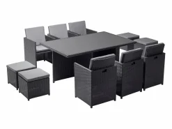 Salón de jardín encastrable 10 plazas de resina trenzada negro/gris MONACO^Concept-Usine Clearance