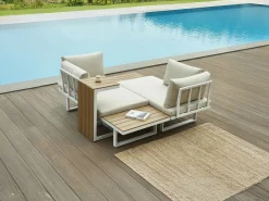 Salón de jardín modular de aluminio: 2 sofás y una mesa de centro - con cojines beige - BAMBAÏA de^MYLIA Sale