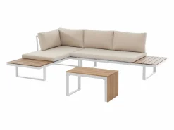 Salón de jardín modular de aluminio: 2 sofás y una mesa de centro - con cojines beige - BAMBAÏA de^MYLIA Sale